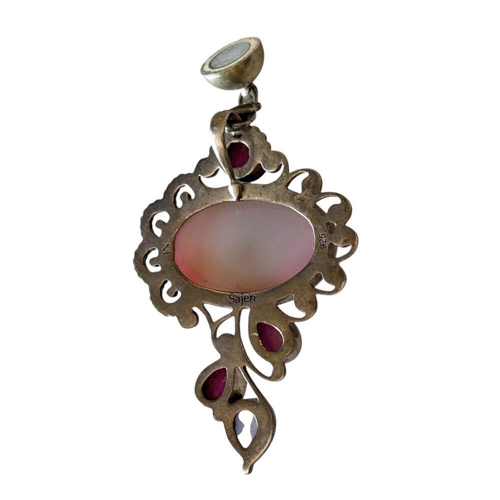 Sajen 925 Sterling Pink Druzy Pendant w/ Amethyst & Opal Triplets On 925 Chain - Picture 9 of 9